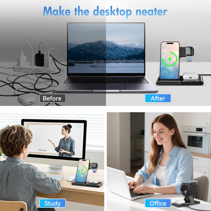 Wireless Charger,15W Wireless Charging Station Compatible with Iphone 17 16 15 14 13 12 11 8 Pro Max Mini plus X XR XS Max SE Plus,For Iwatch 10 9 8 7 6 5 4 3 2 SE Ultra,For Airpods 4 3 2