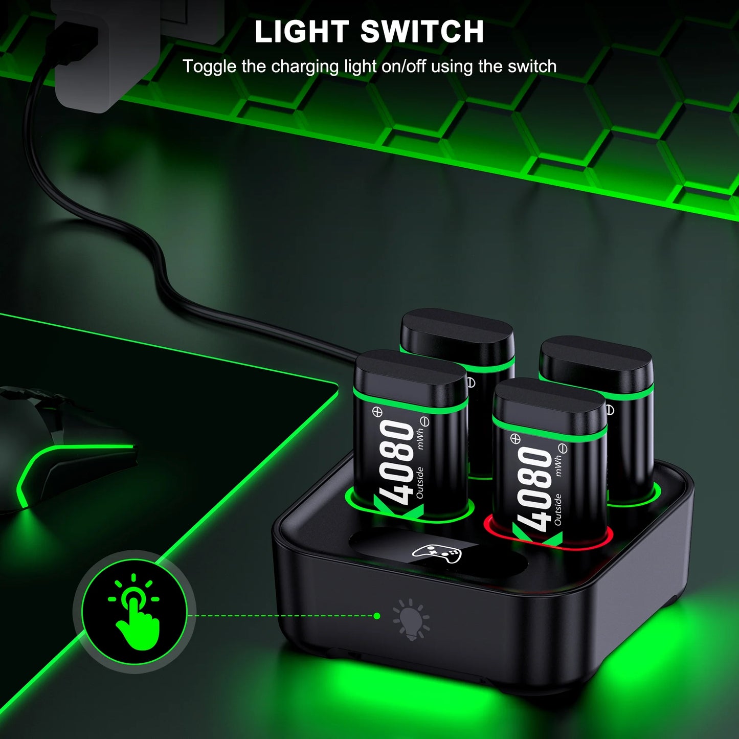 Charger for Xbox Rechargeable Battery Pack, 4 X 4080Mwh Xbox One Controller Battery Packs for Xbox Series X/S/Xbox One/S/X/Elite,Xbox Accessories