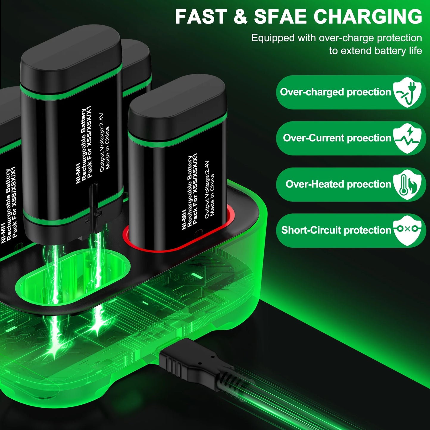 Charger for Xbox Rechargeable Battery Pack, 4 X 4080Mwh Xbox One Controller Battery Packs for Xbox Series X/S/Xbox One/S/X/Elite,Xbox Accessories