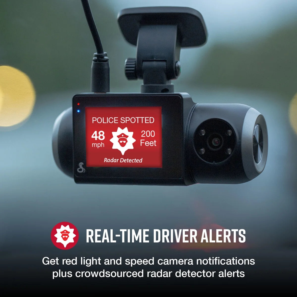 SC 201 1080P Dash Cam + Interior Night Vision Cam, Live Alerts, Carplay Compatible Dash Camera