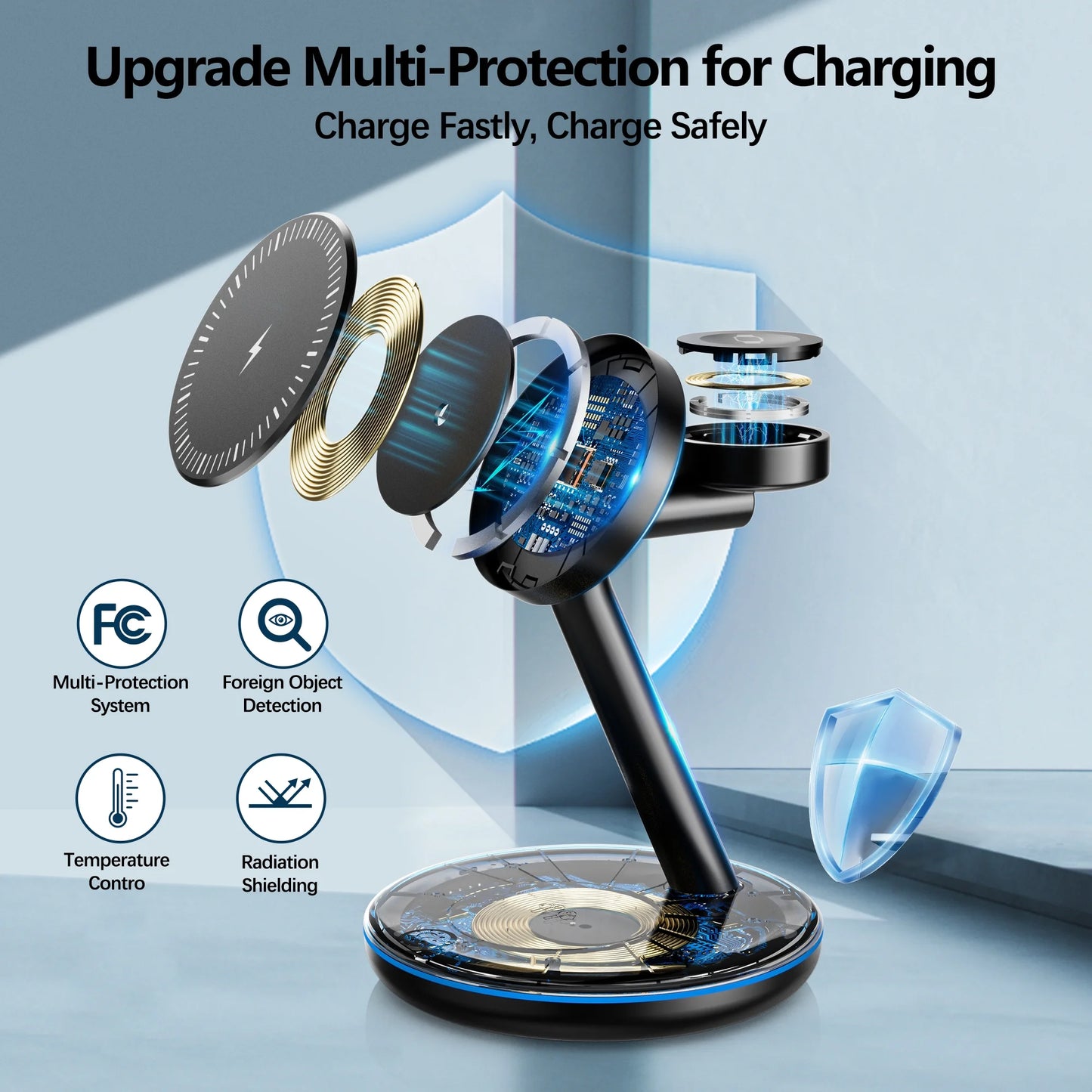 XEITIN 18W Magsafe Wireless Charger Docking Station for Iphone 15/14/13/12 Airpods Iwatch Ultra/8/7/Se/6/5/4/3/2 Wireless Charger Station Black