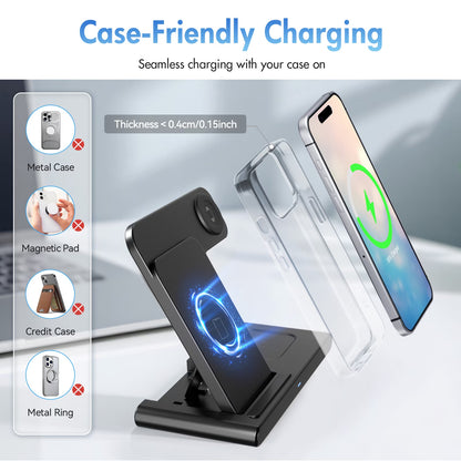 Wireless Charger,15W Wireless Charging Station Compatible with Iphone 17 16 15 14 13 12 11 8 Pro Max Mini plus X XR XS Max SE Plus,For Iwatch 10 9 8 7 6 5 4 3 2 SE Ultra,For Airpods 4 3 2