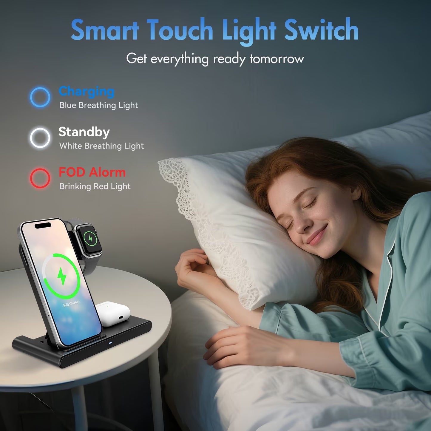 Wireless Charger,15W Wireless Charging Station Compatible with Iphone 17 16 15 14 13 12 11 8 Pro Max Mini plus X XR XS Max SE Plus,For Iwatch 10 9 8 7 6 5 4 3 2 SE Ultra,For Airpods 4 3 2