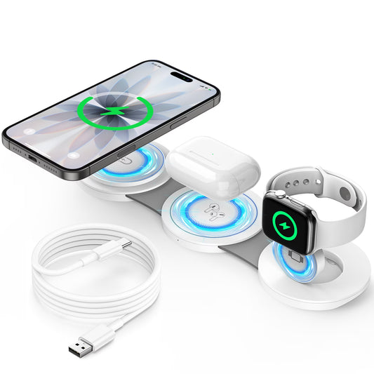 Wireless Charger for Iphone, 3 in 1 Charging Station for Iphone Devices, 15W Fast Wireless Charger Stand for Iphone 16 15 14 13 12 Pro Max, Charging Pad for Airpods 3/2/Pro, Iwatch 9/8/7/6/SE/5/4