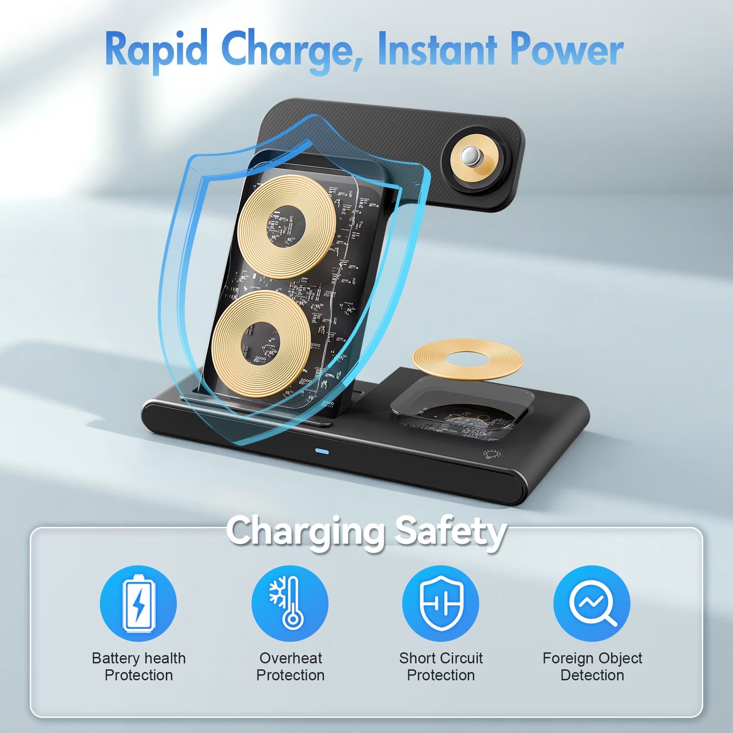 Wireless Charger,15W Wireless Charging Station Compatible with Iphone 17 16 15 14 13 12 11 8 Pro Max Mini plus X XR XS Max SE Plus,For Iwatch 10 9 8 7 6 5 4 3 2 SE Ultra,For Airpods 4 3 2
