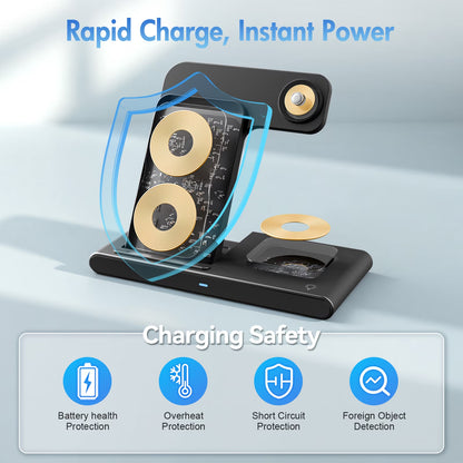 Wireless Charger,15W Wireless Charging Station Compatible with Iphone 17 16 15 14 13 12 11 8 Pro Max Mini plus X XR XS Max SE Plus,For Iwatch 10 9 8 7 6 5 4 3 2 SE Ultra,For Airpods 4 3 2