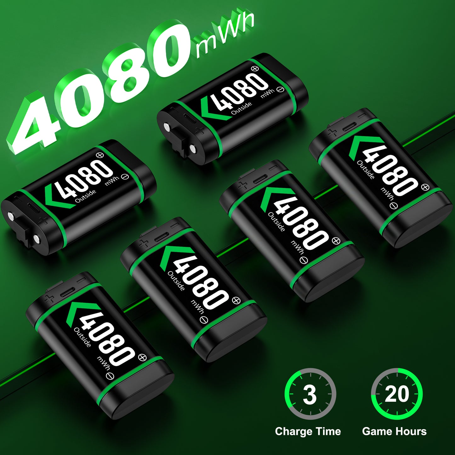 Charger for Xbox Rechargeable Battery Pack, 4 X 4080Mwh Xbox One Controller Battery Packs for Xbox Series X/S/Xbox One/S/X/Elite,Xbox Accessories