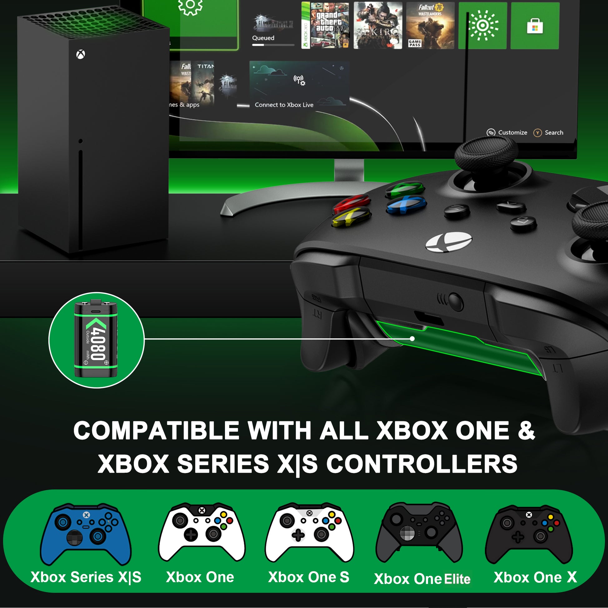 Charger for Xbox Rechargeable Battery Pack, 4 X 4080Mwh Xbox One Controller Battery Packs for Xbox Series X/S/Xbox One/S/X/Elite,Xbox Accessories