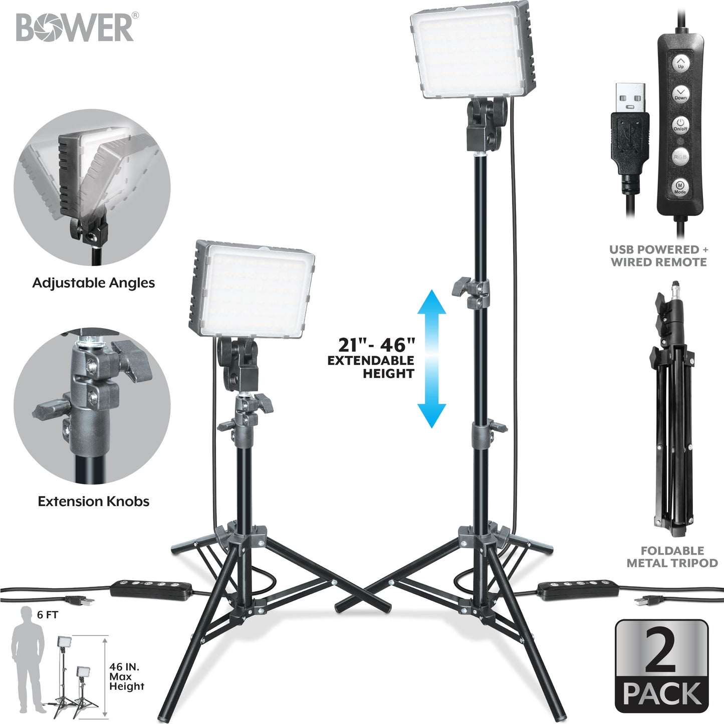 2-Pack LED Panel Ring Light Kit with Tripods for Content Creation