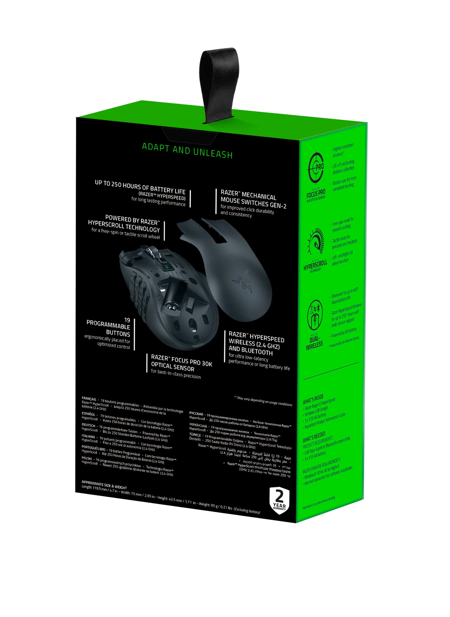 Naga V2 Hyperspeed Wireless Bluetooth Gaming Mouse with AA Battery